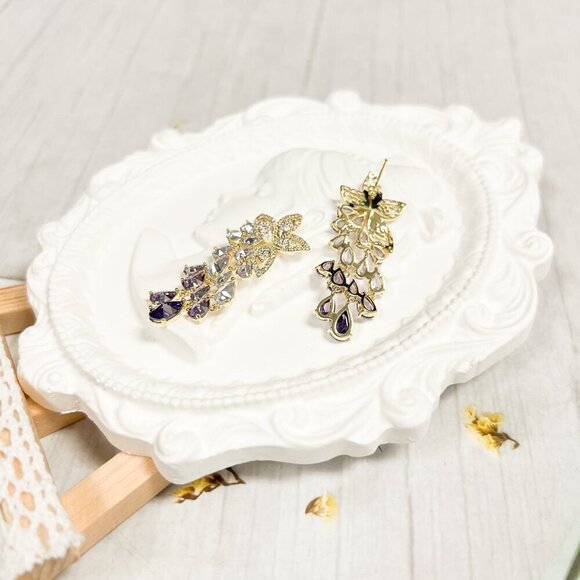 Crystal Floral Earrings, Bridal Wedding Earring, Crystal Chandelier Drop Earring - Picture 8 of 9